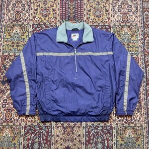 Vintage 90s Nike center swoosh Windbreaker track Jacket Purple Stripe Women's M‎
